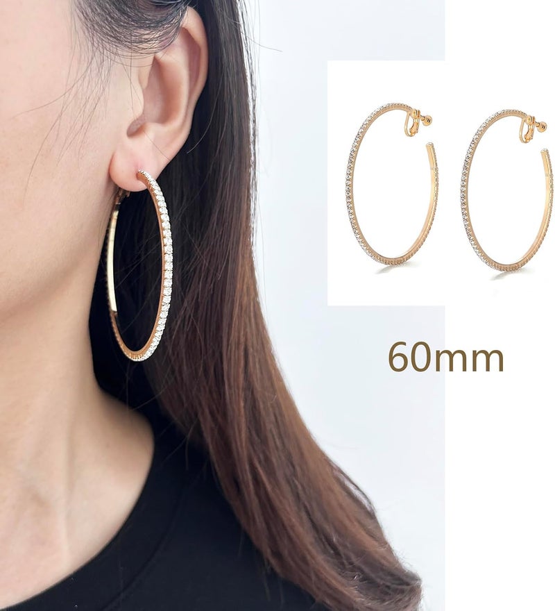 LAXPICOL Fashion Sparkly Austrian Circle Hoop Earrings Clip On Earrings For Women No Piercing Earrrings - Image 2